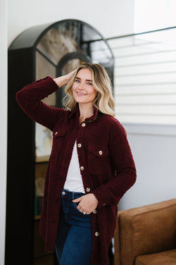 Look This Way Sherpa Shacket - Merlot