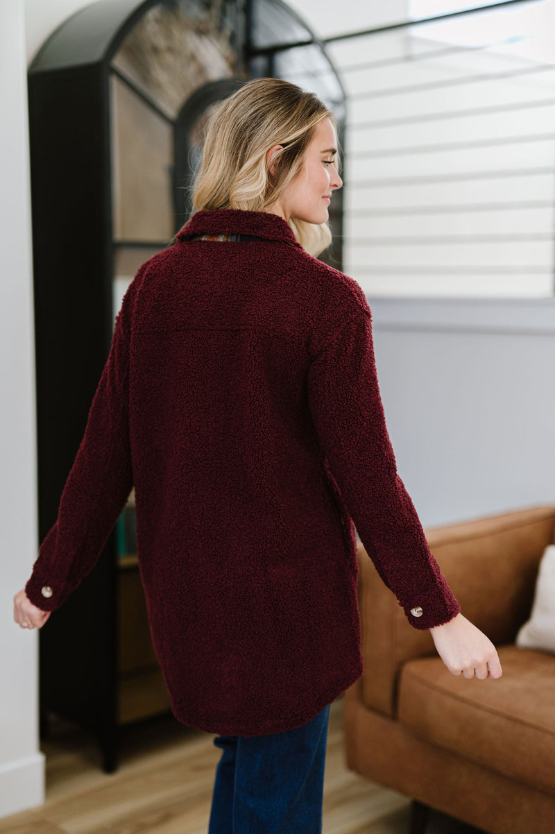 Look This Way Sherpa Shacket - Merlot