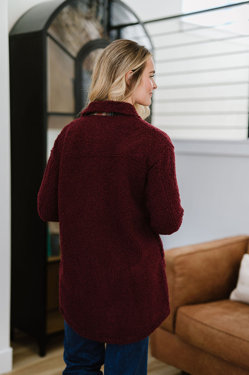 Look This Way Sherpa Shacket - Merlot