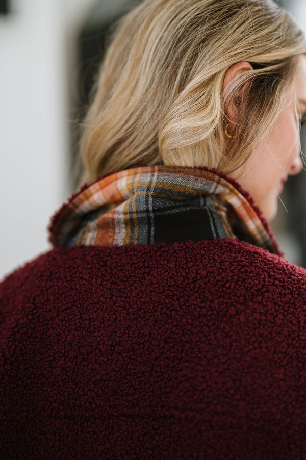 Look This Way Sherpa Shacket - Merlot