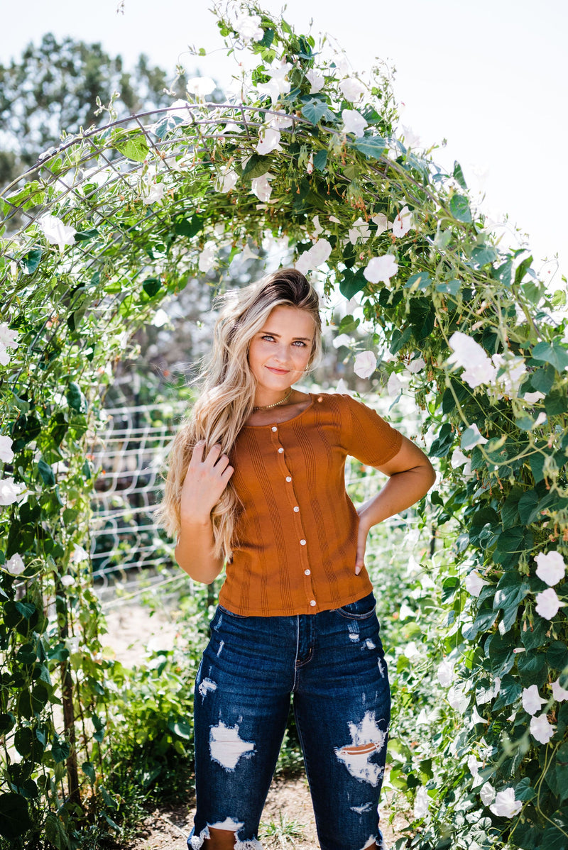Stay Together Ribbed Top- Rust