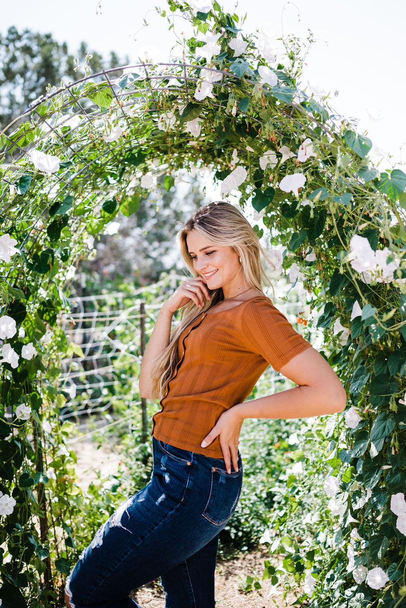 Stay Together Ribbed Top- Rust