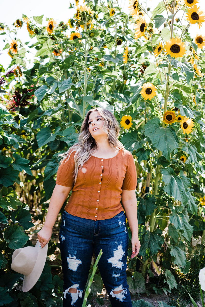 Stay Together Ribbed Top- Rust