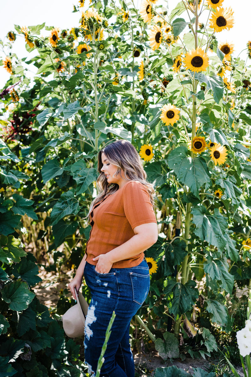Stay Together Ribbed Top- Rust