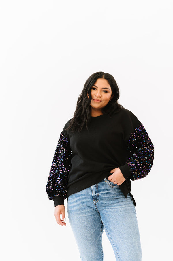 Don't Delay Sequin Sleeve Sweater