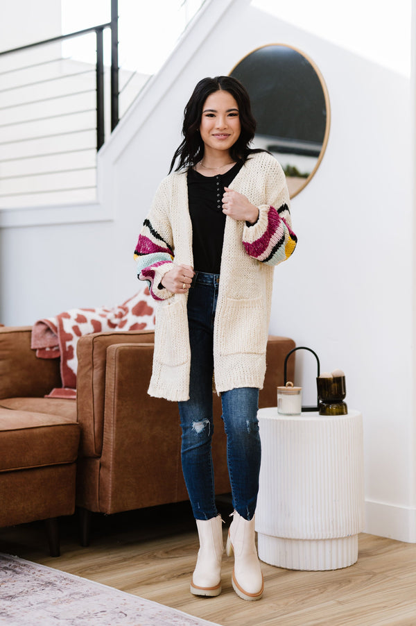 On The Level Color Block Cardigan - Ivory