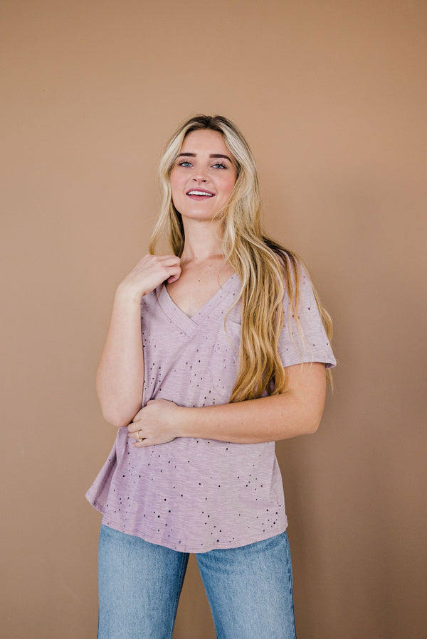 Distressed Boyfriend Tee - Mauve