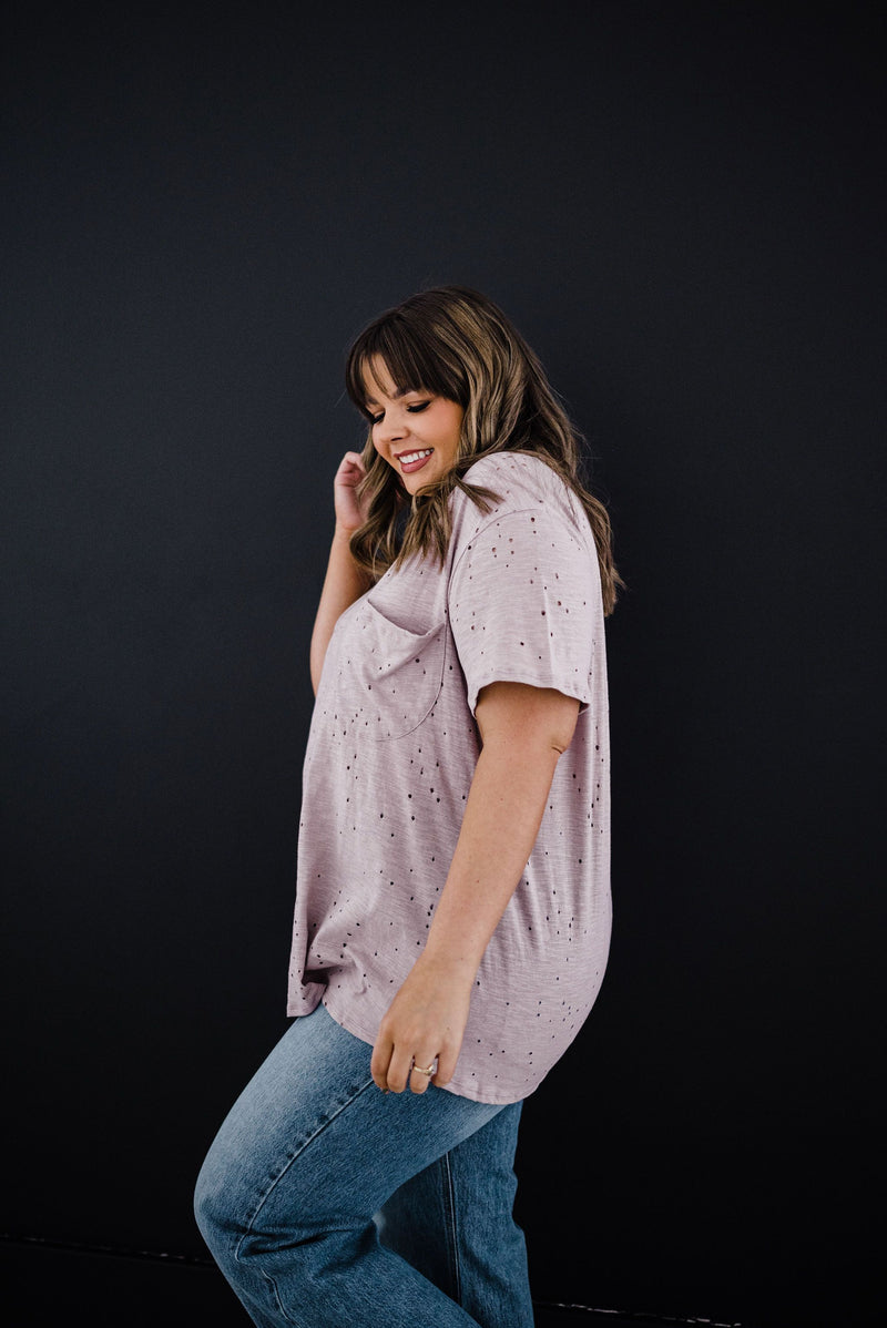 Distressed Boyfriend Tee - Mauve