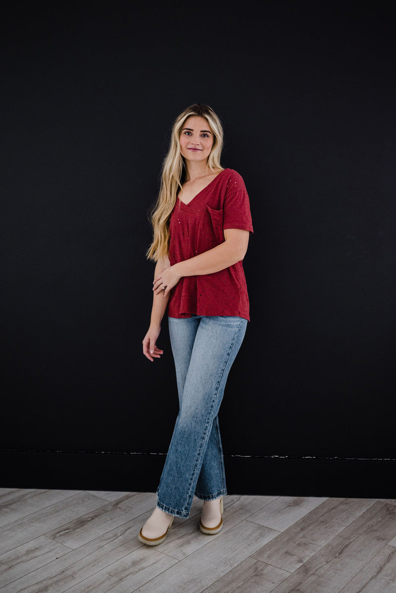 Distressed Boyfriend Tee - Brick