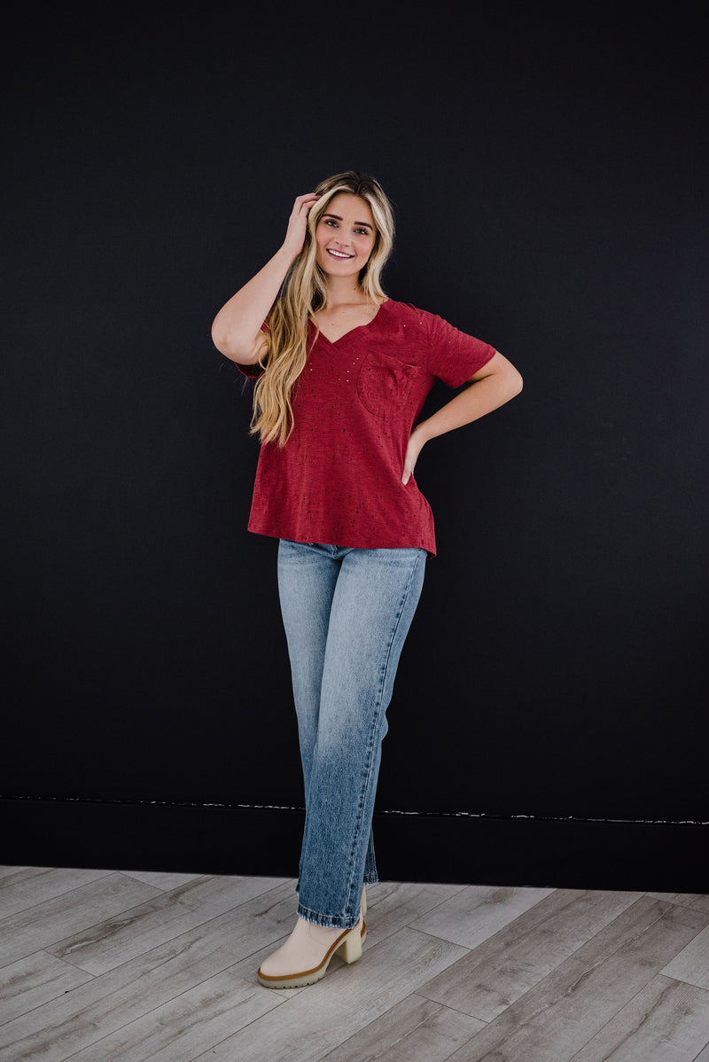 Distressed Boyfriend Tee - Brick