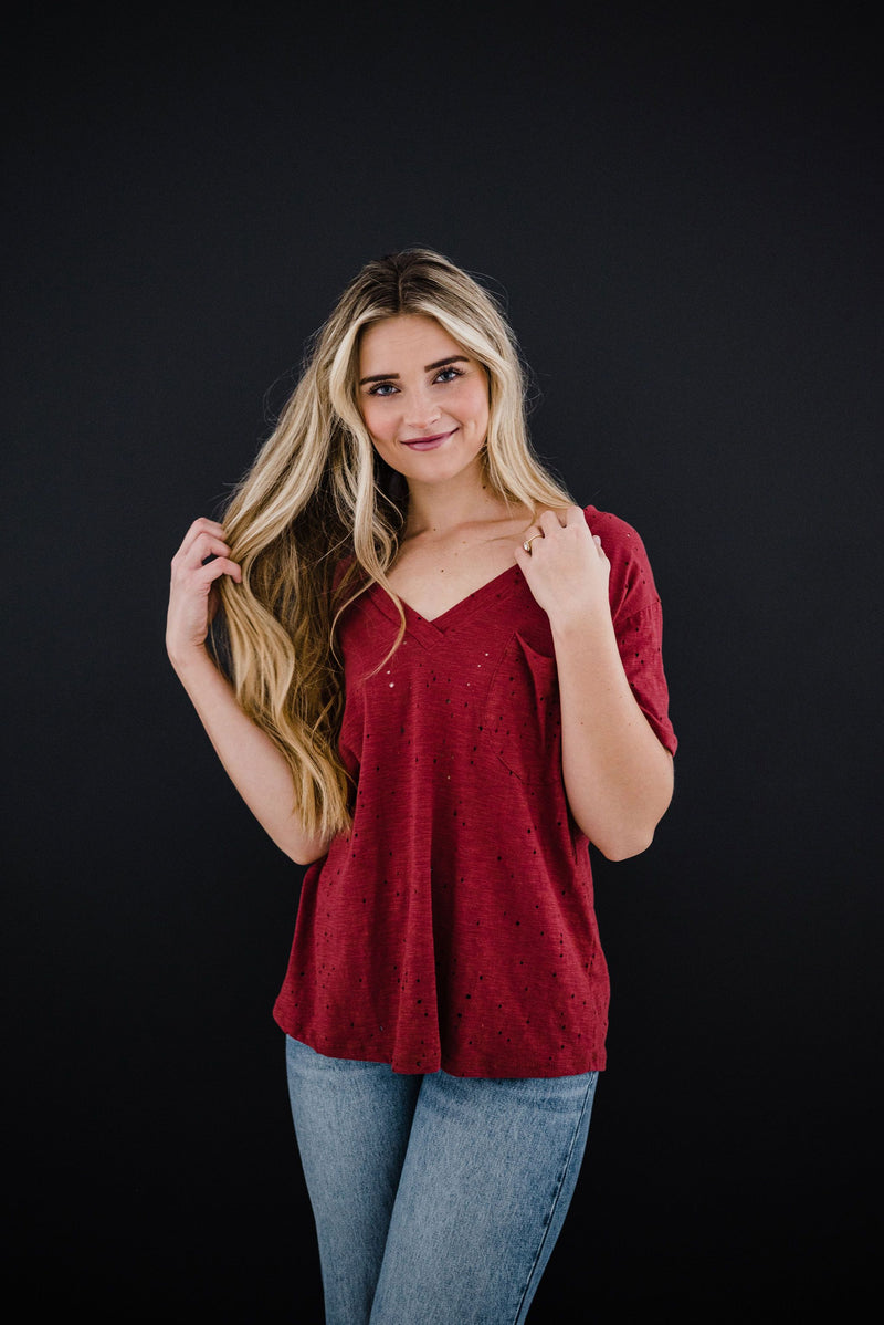 Distressed Boyfriend Tee - Brick