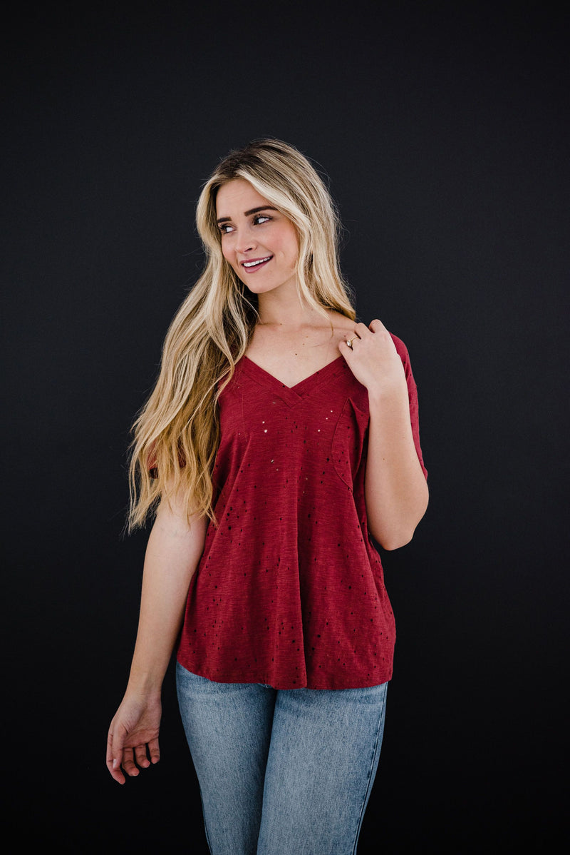 Distressed Boyfriend Tee - Brick