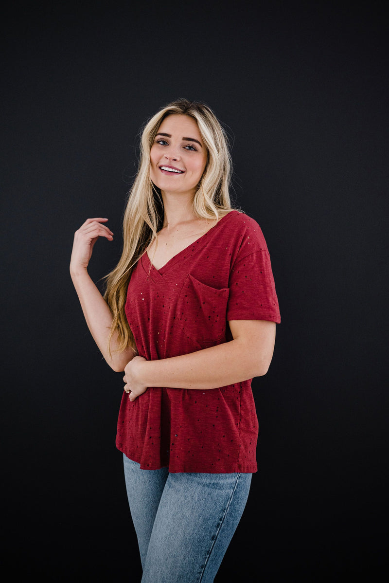 Distressed Boyfriend Tee - Brick