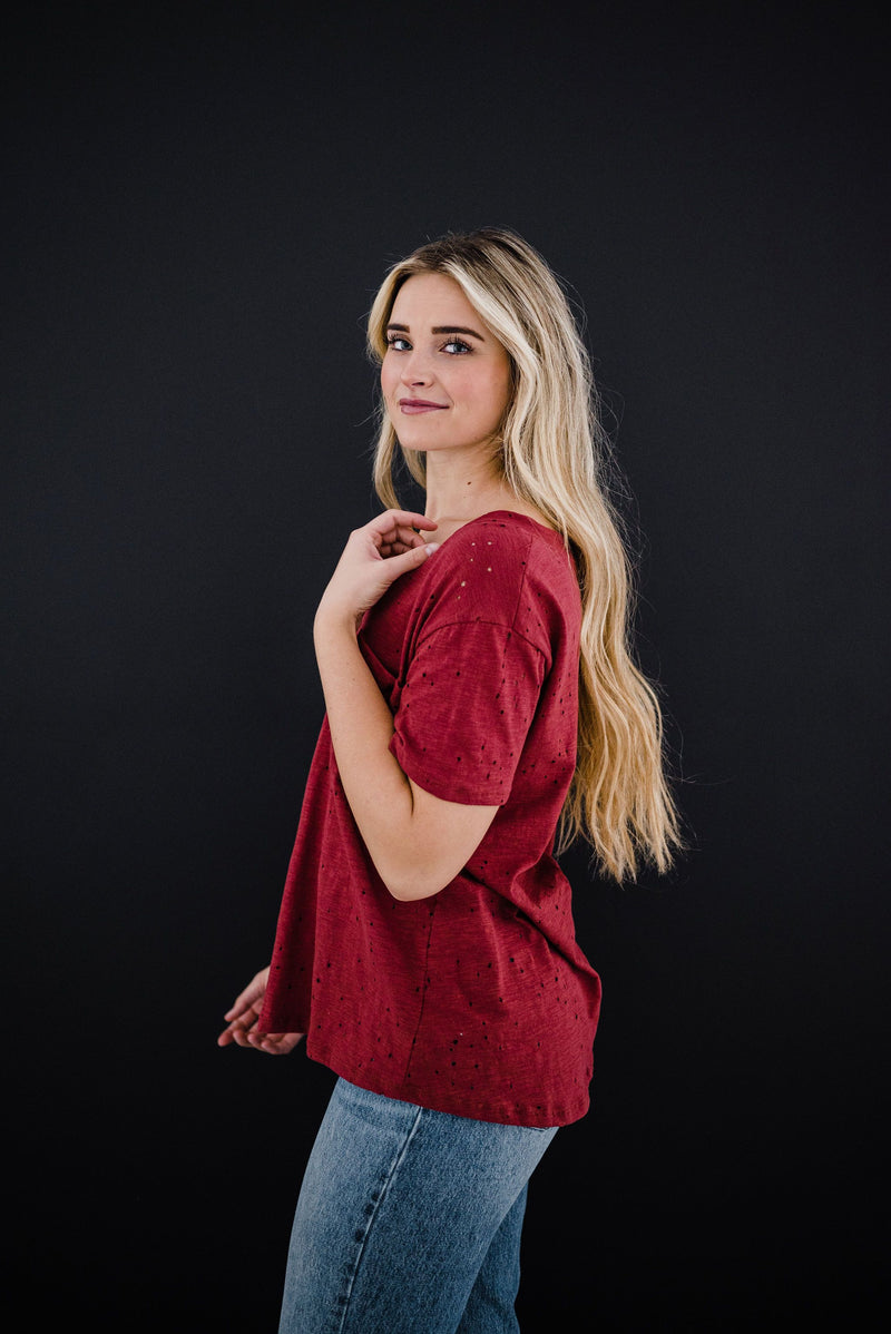 Distressed Boyfriend Tee - Brick