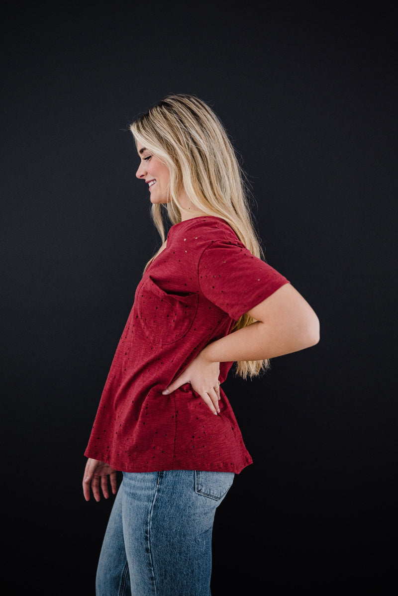 Distressed Boyfriend Tee - Brick