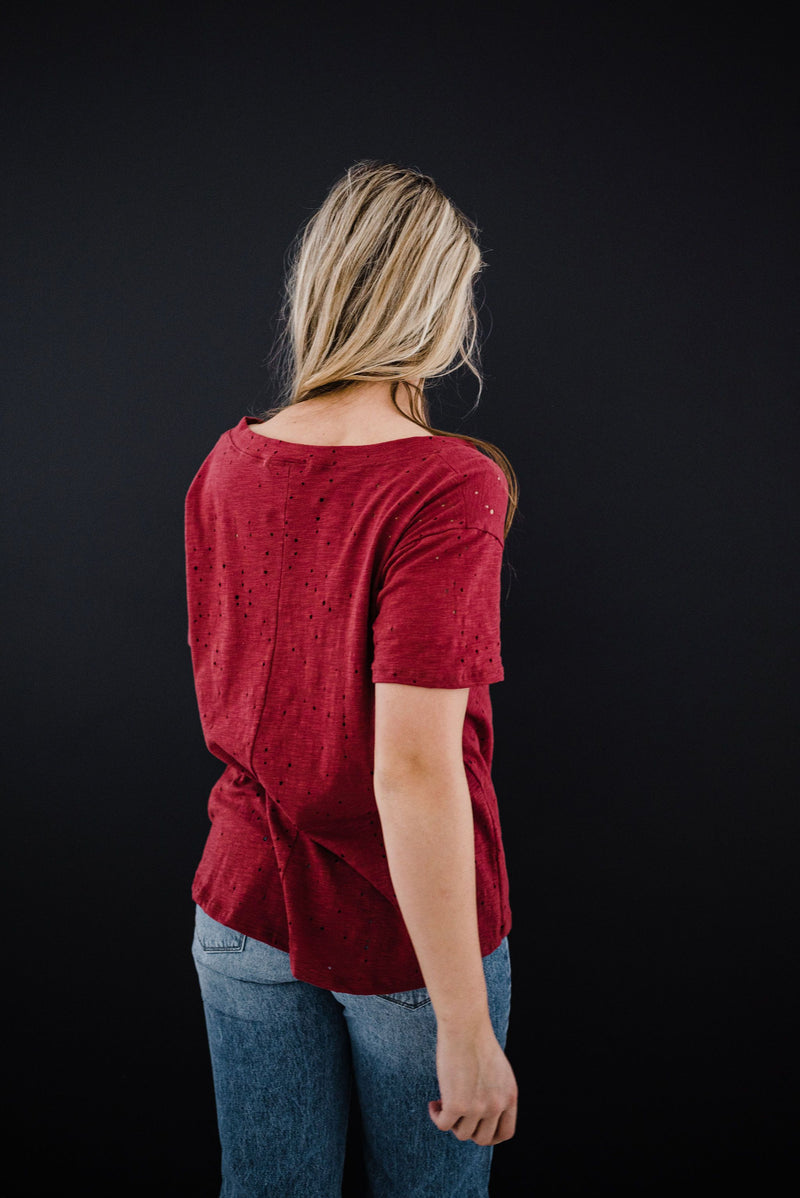 Distressed Boyfriend Tee - Brick