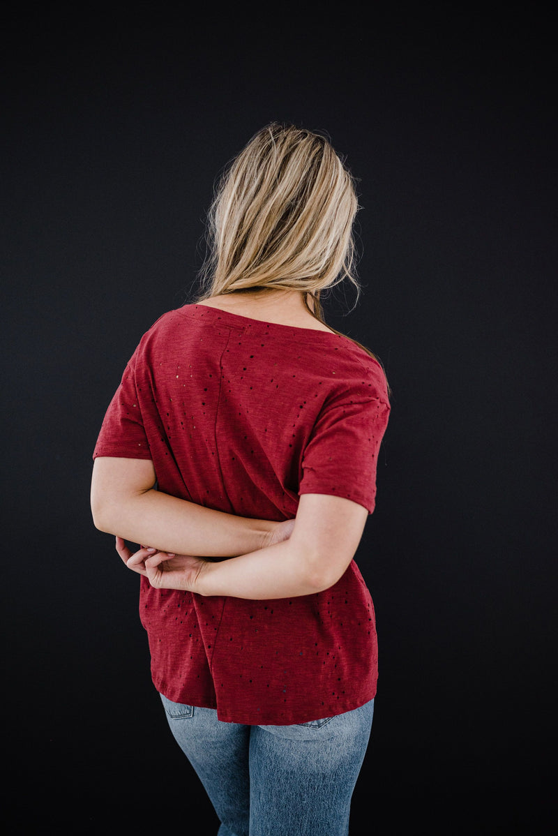 Distressed Boyfriend Tee - Brick