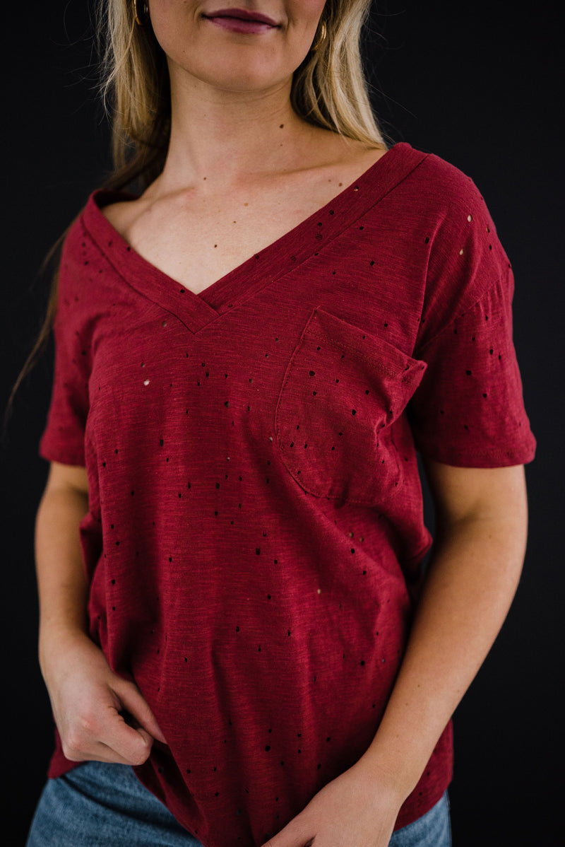 Distressed Boyfriend Tee - Brick