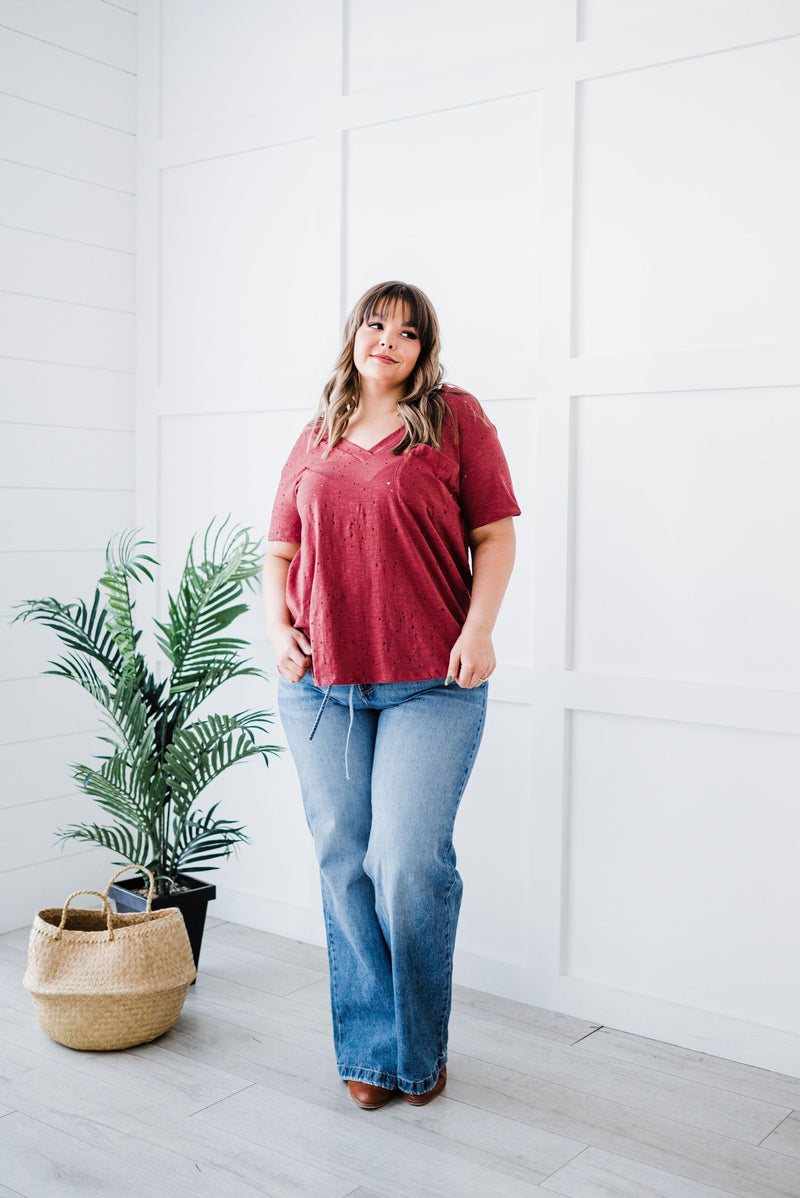 Distressed Boyfriend Tee - Brick