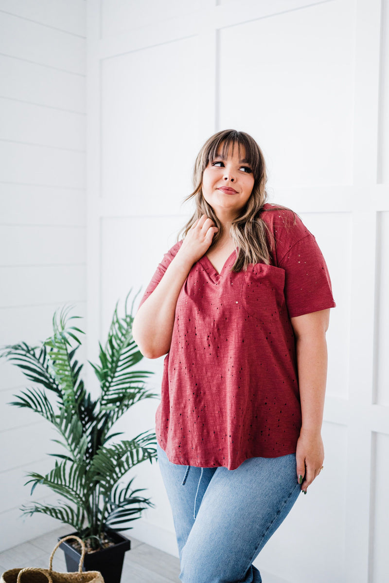 Distressed Boyfriend Tee - Brick