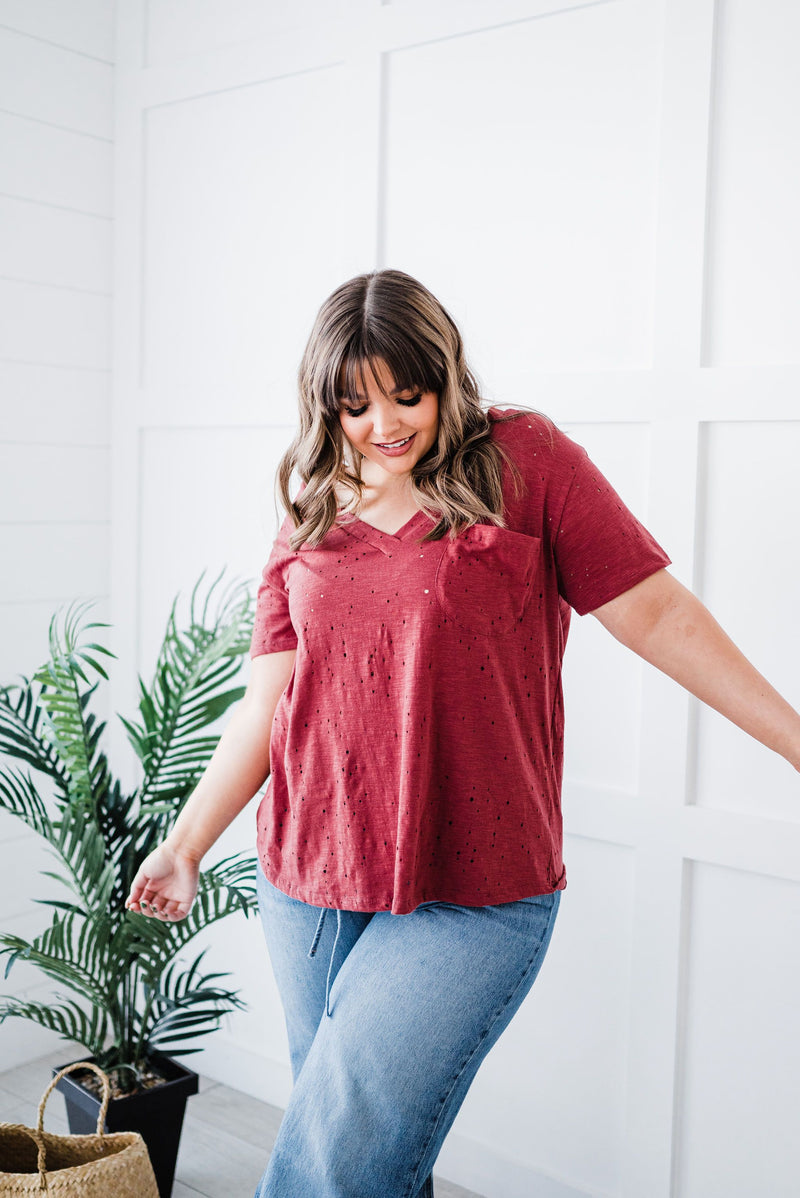 Distressed Boyfriend Tee - Brick