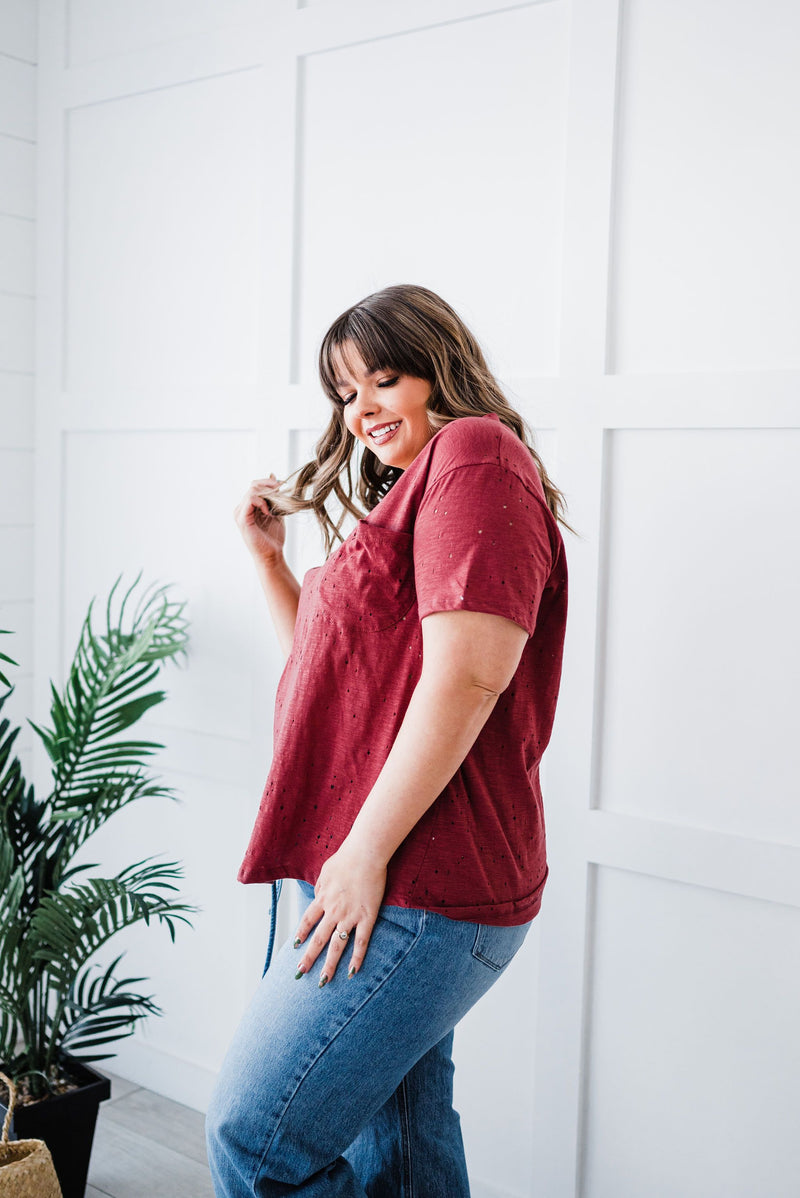 Distressed Boyfriend Tee - Brick