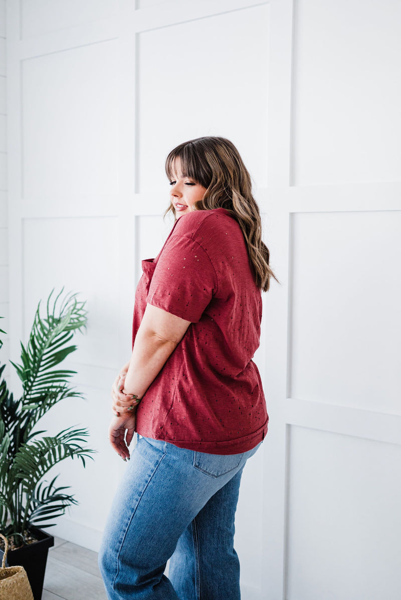 Distressed Boyfriend Tee - Brick
