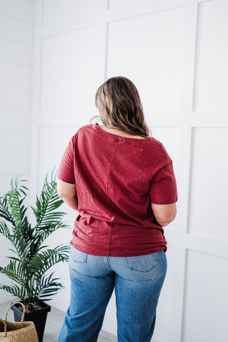 Distressed Boyfriend Tee - Brick
