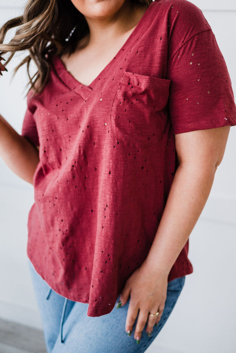 Distressed Boyfriend Tee - Brick