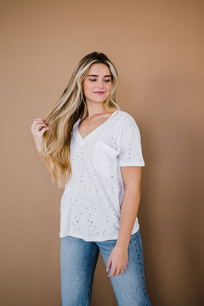 Distressed Boyfriend Tee- White