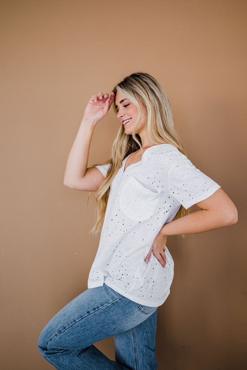 Distressed Boyfriend Tee- White