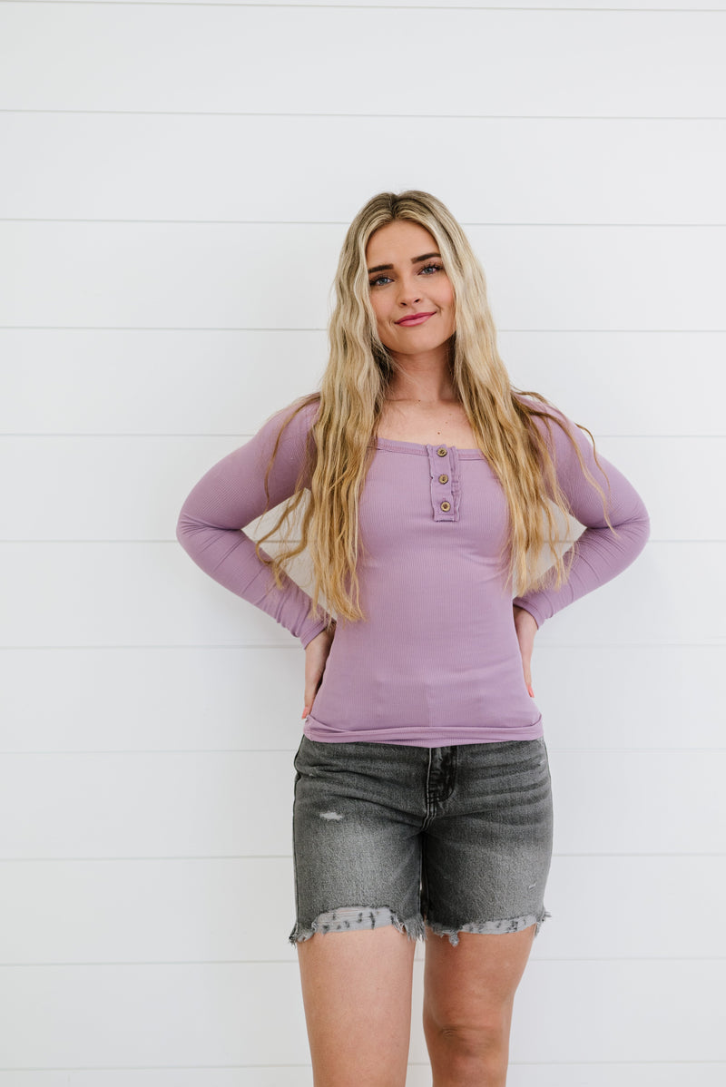 New Dreams Ribbed Knit Top-PUPRLE