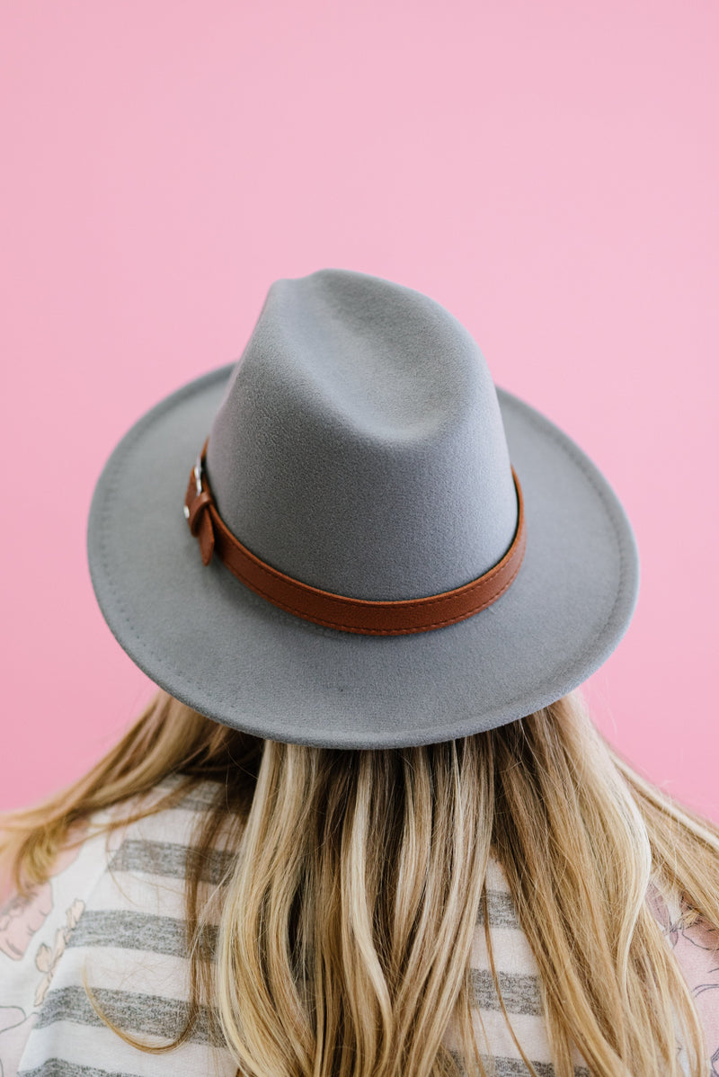 Belted Fedora Hat - Grey