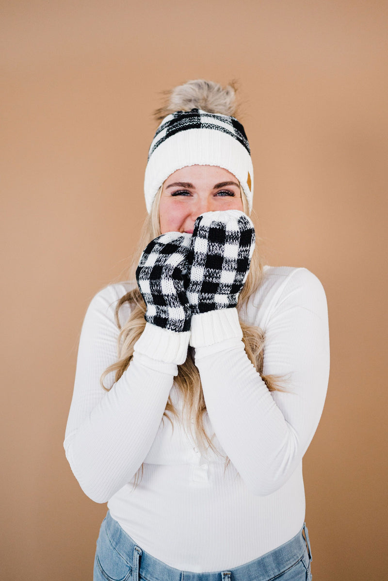 Toasty Warm Fleece Lined Hat- White & Black