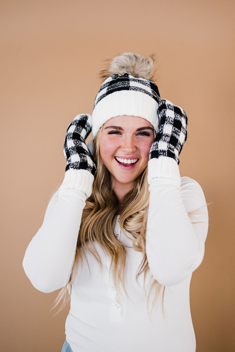 Toasty Warm Fleece Lined Hat- White & Black