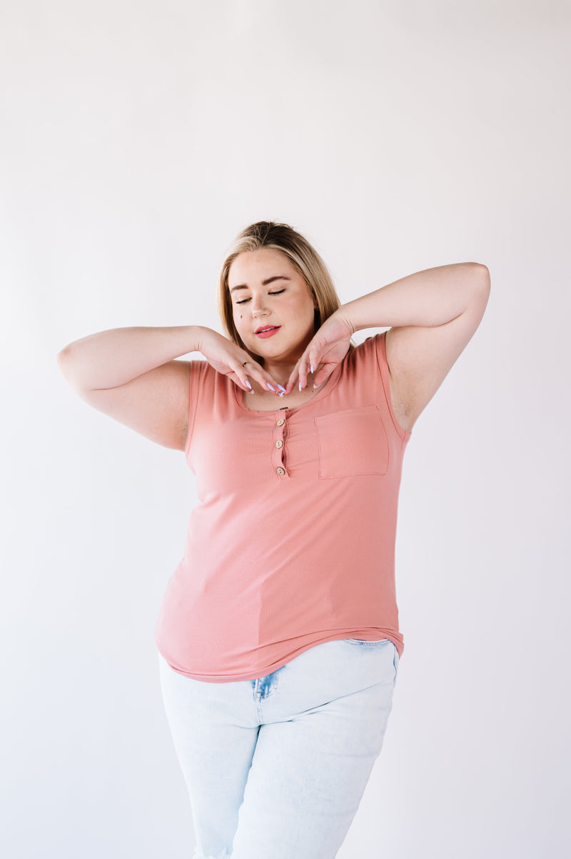 Lucy Ribbed Henley Top - Pink