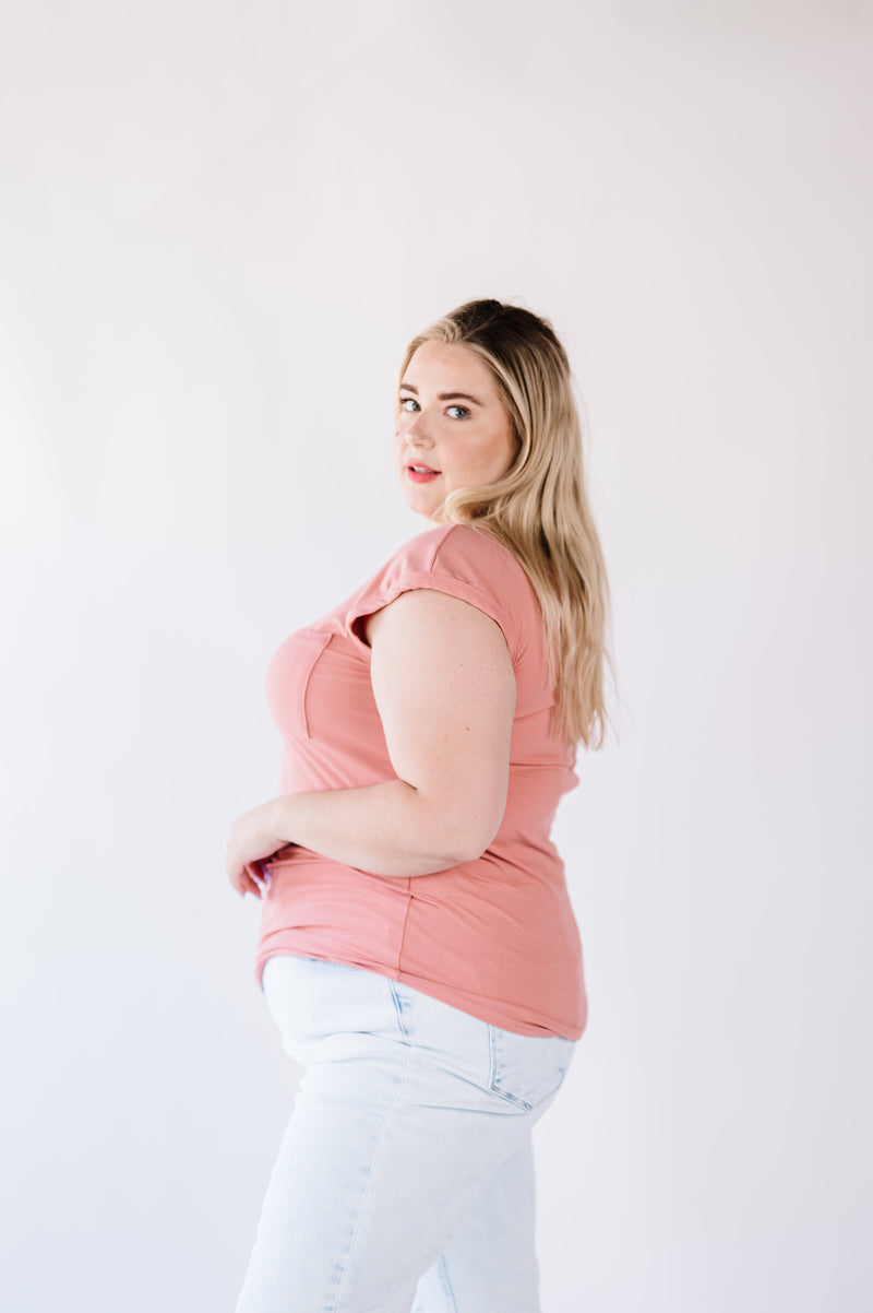 Lucy Ribbed Henley Top - Pink