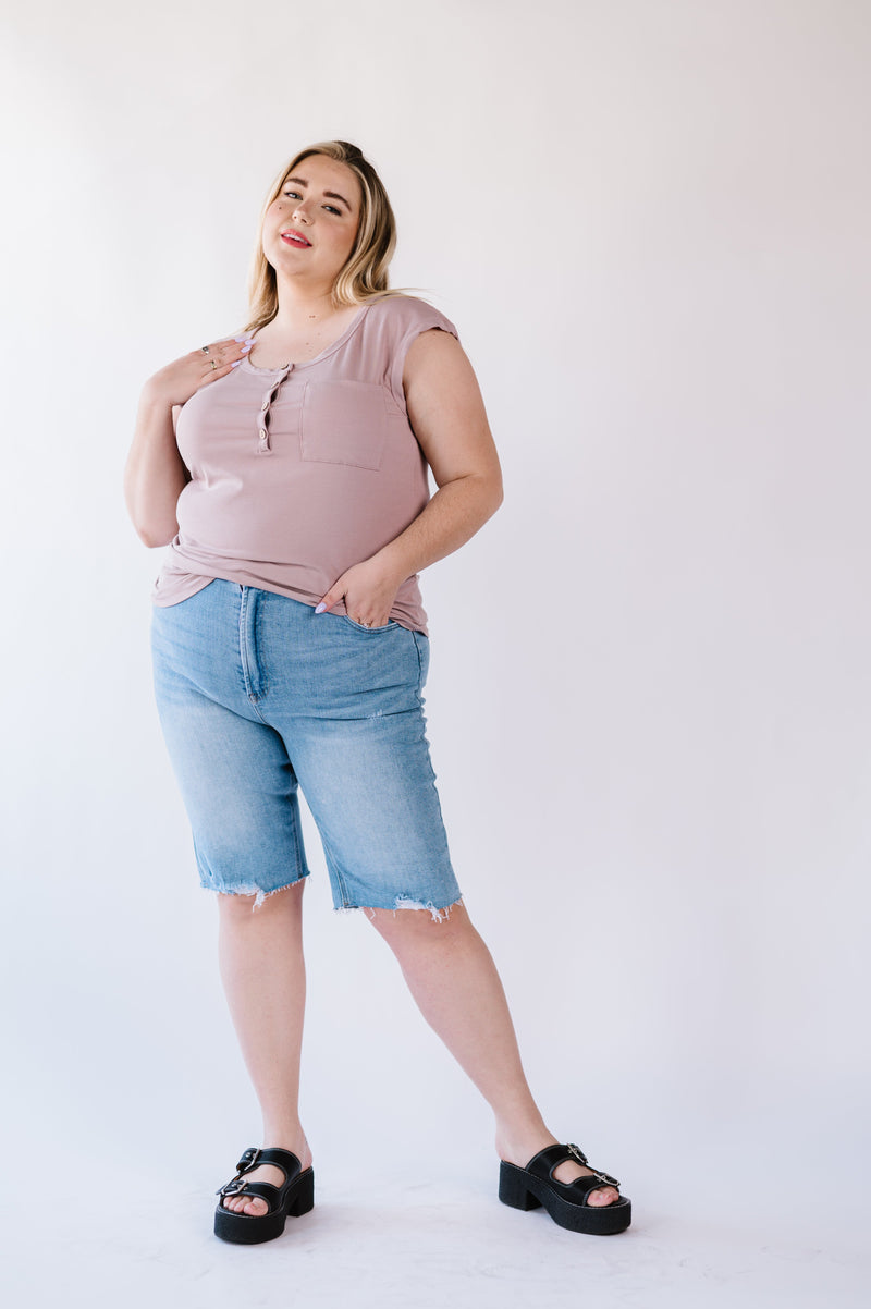 Lucy Ribbed Henley Top- Mocha
