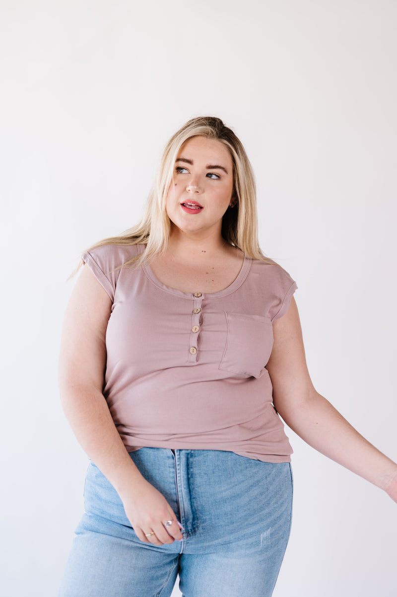 Lucy Ribbed Henley Top- Mocha