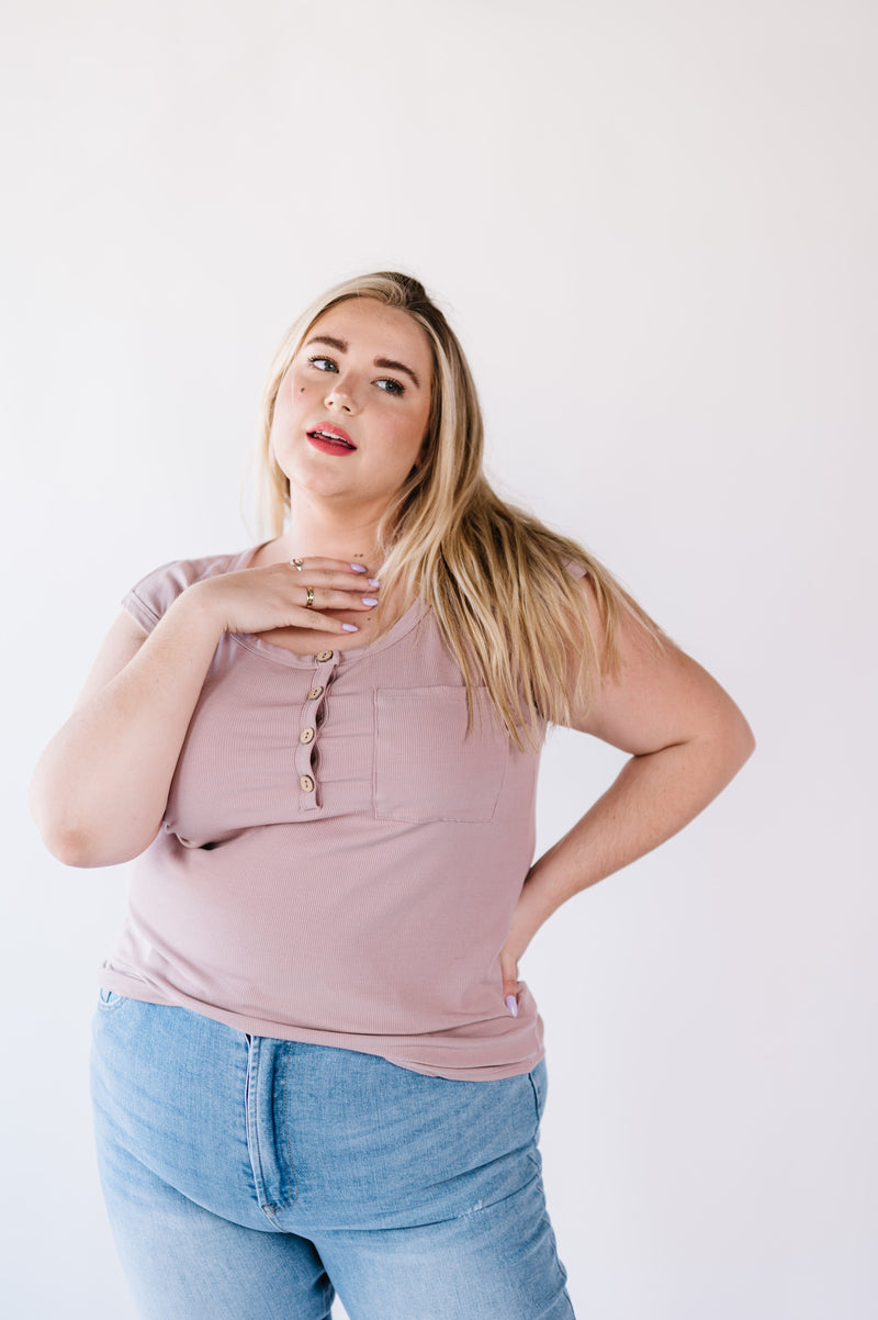 Lucy Ribbed Henley Top- Mocha