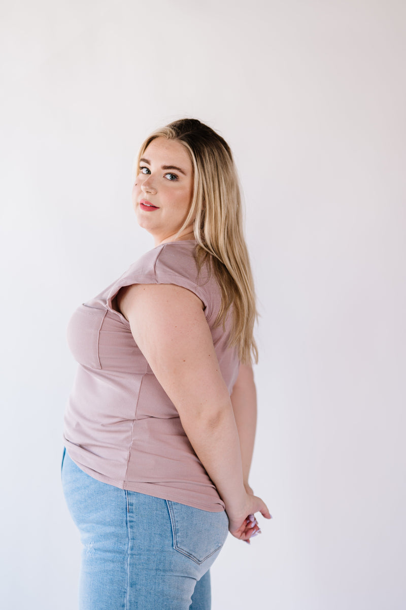 Lucy Ribbed Henley Top- Mocha