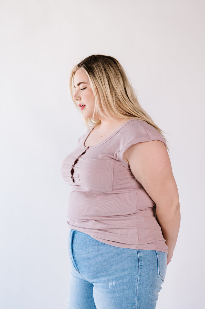 Lucy Ribbed Henley Top- Mocha