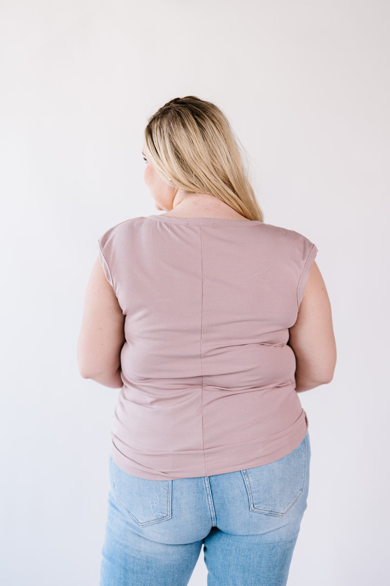 Lucy Ribbed Henley Top- Mocha
