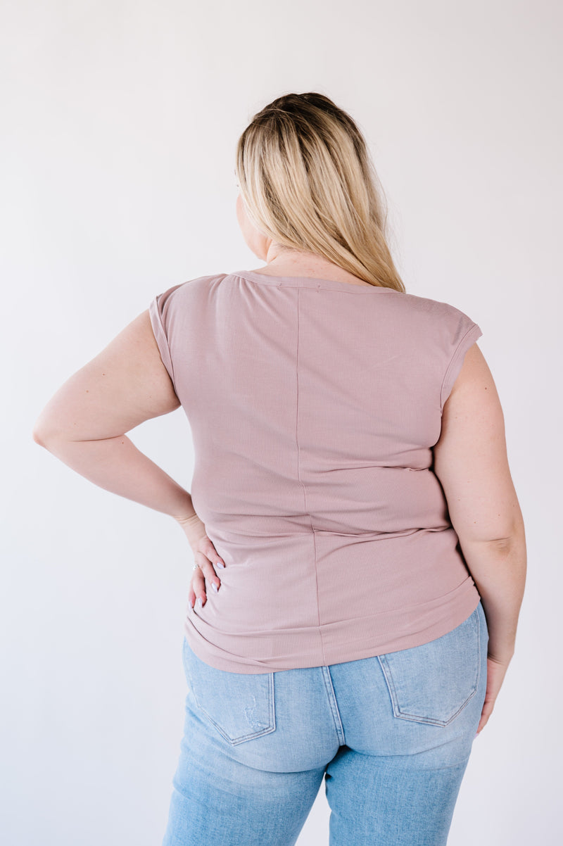 Lucy Ribbed Henley Top- Mocha