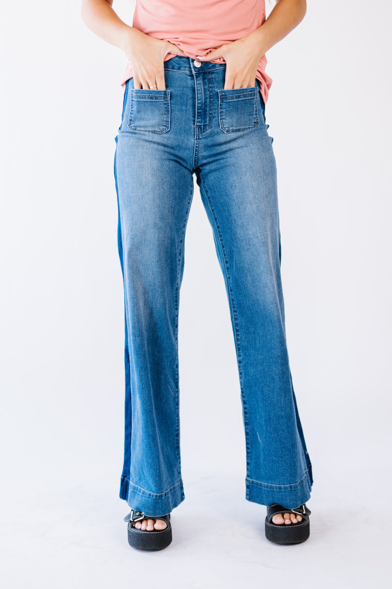 Feeling Bold Shadow Panel Wide Leg Jeans