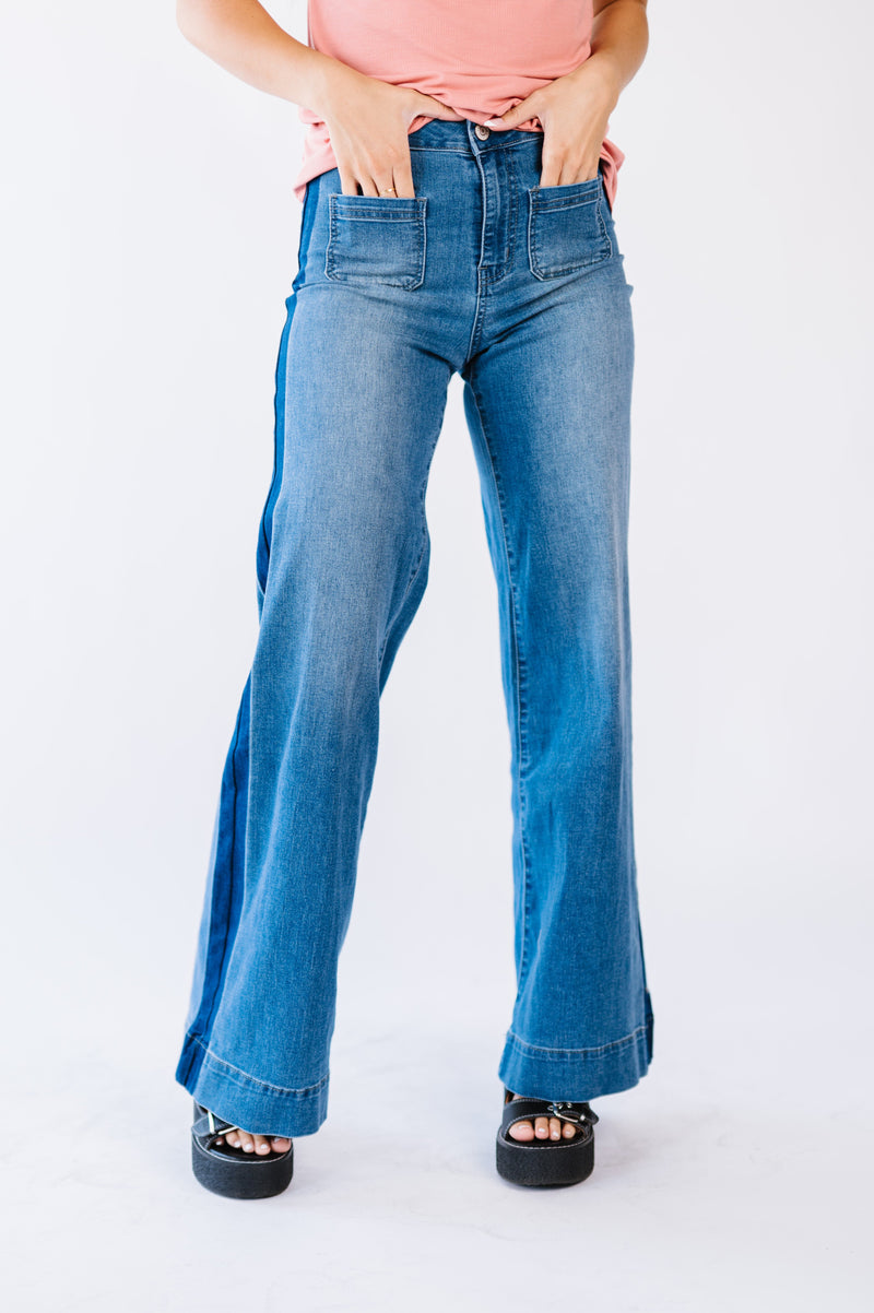 Feeling Bold Shadow Panel Wide Leg Jeans