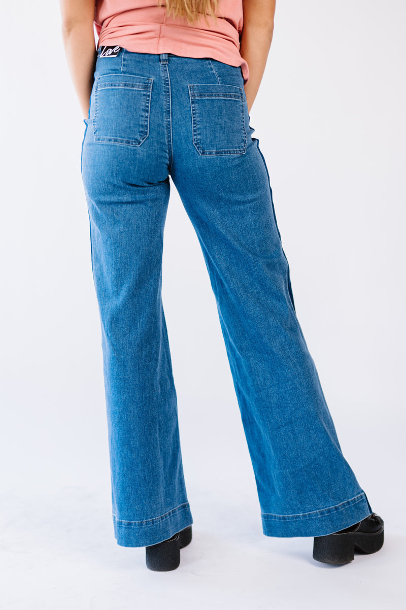Feeling Bold Shadow Panel Wide Leg Jeans