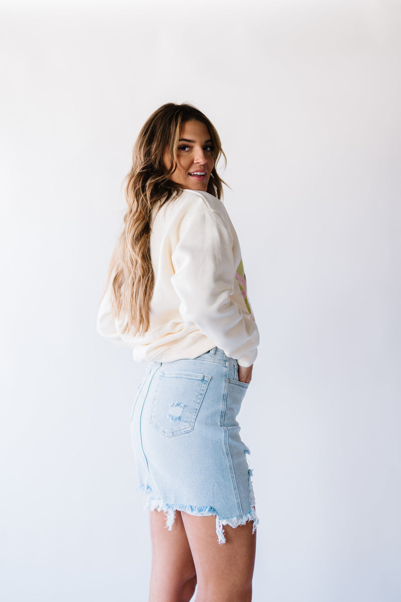 Just Because Distressed Denim Skirt