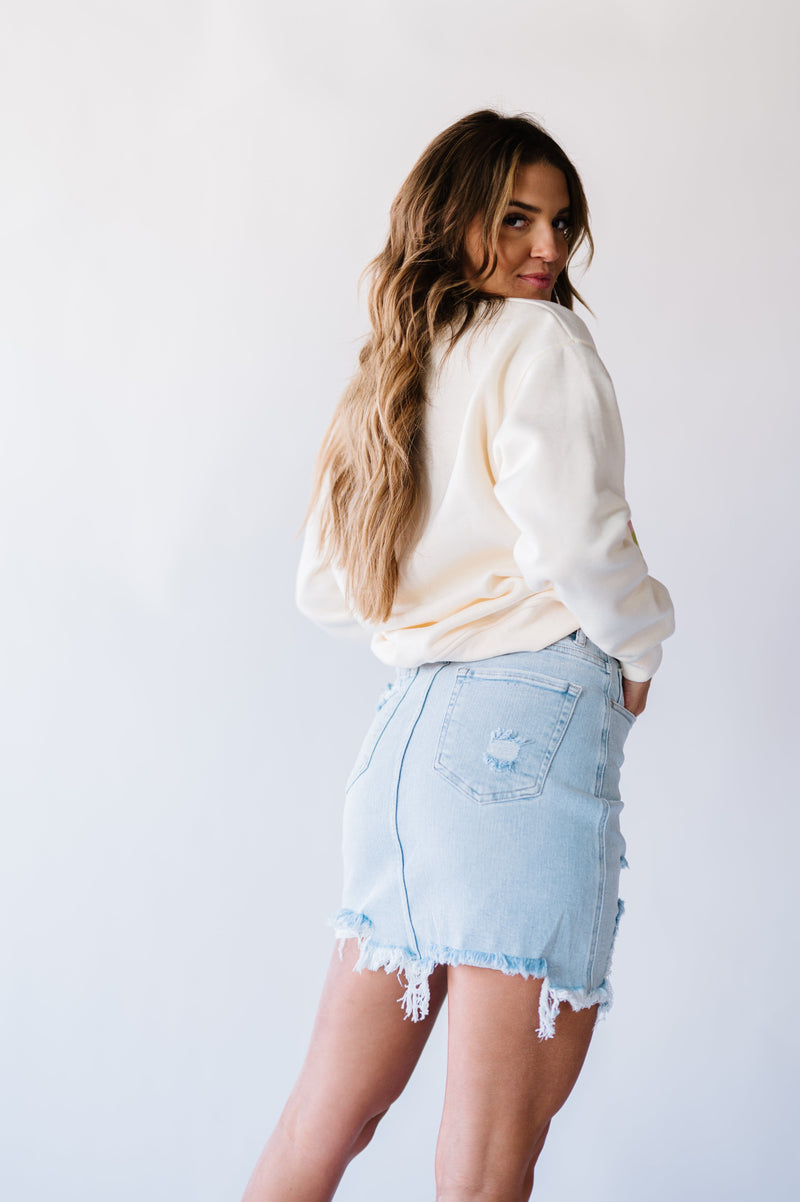 Just Because Distressed Denim Skirt