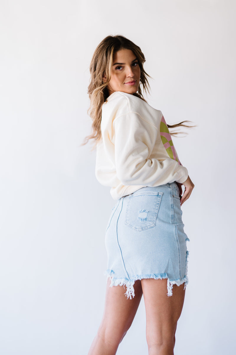 Just Because Distressed Denim Skirt